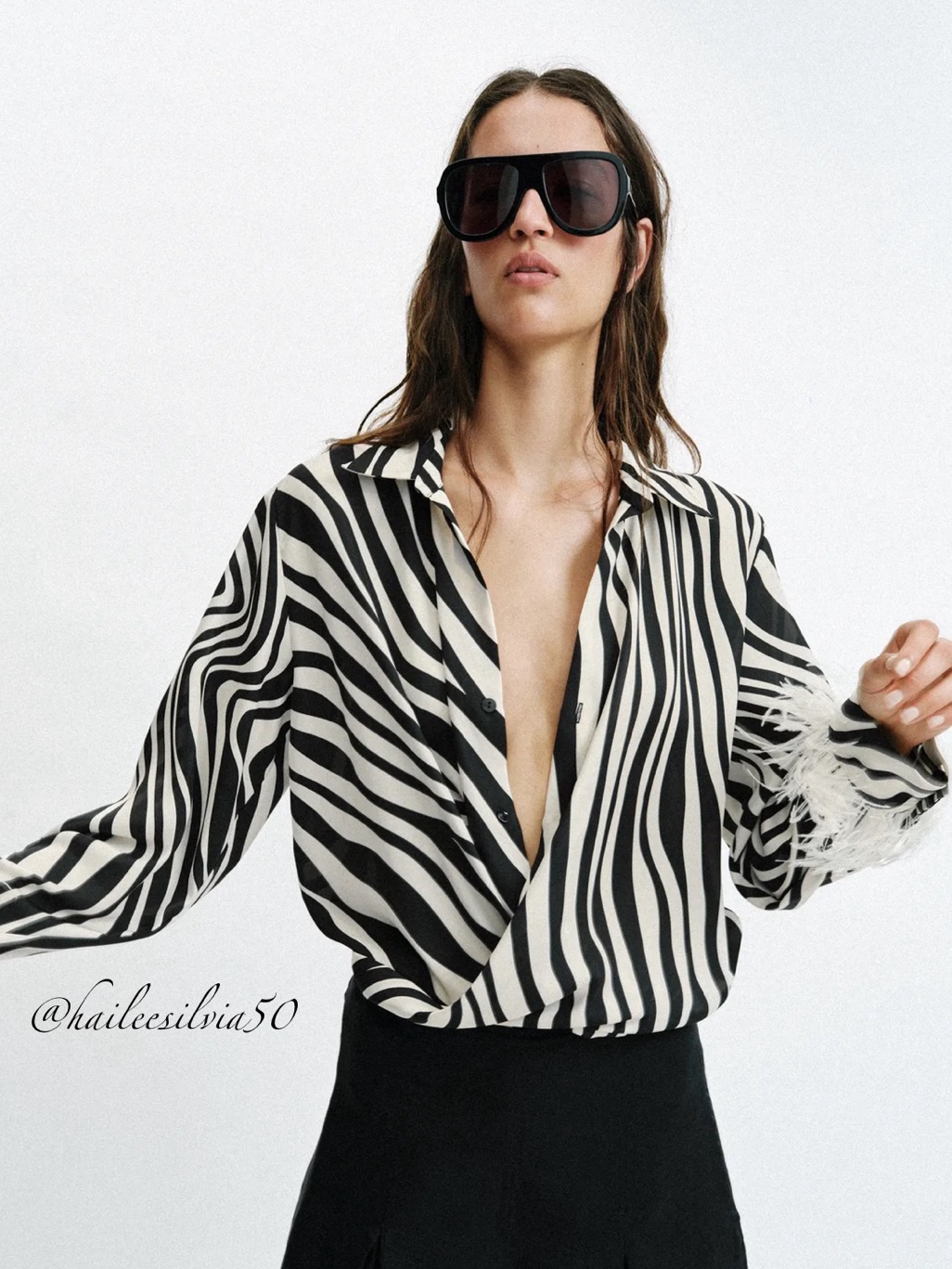 Zara Feather Animal Print Shirt